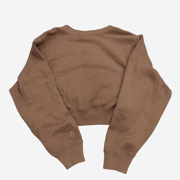 Pink Women’s Cropped Brown Sweatshirt – Long Sleeve Pullover, Casual Cozy Top - Picture 4 of 4